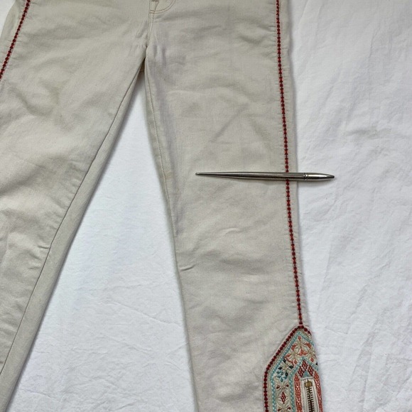 Mother The Looker Ankle Zip Embroidered Barefoot Princess Ivory Jeans 24 Pant - Picture 4 of 16